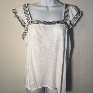 LOFT White Ruffled Cap Sleeve Blouse